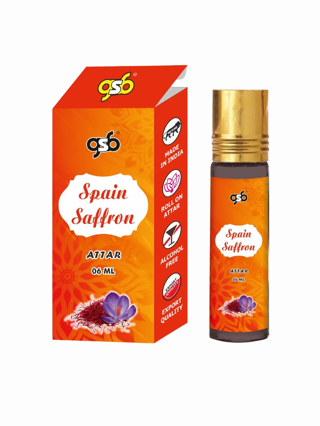 

GSB Spain Saffron Alcohol Free Long Lasting Roll On Attar - 6 ml, Brown