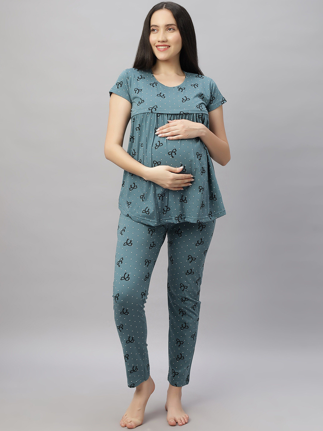 

DZZO Women Printed Night suit, Green