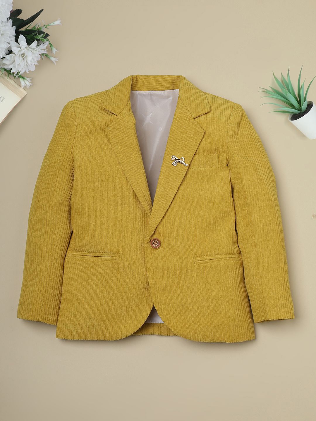 

Ridokidz Boys Notched Lapel Tailored Fit Single Breasted Blazer, Mustard