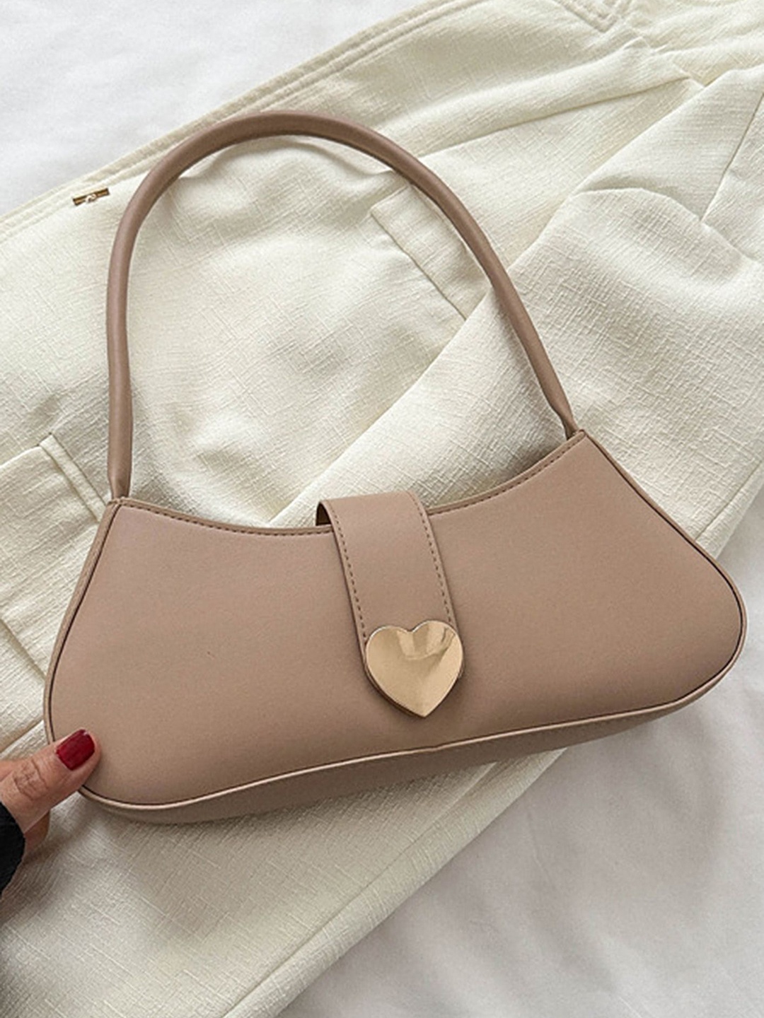 

LULU & SKY PU Structured Shoulder Bag with Bow Detail, Khaki