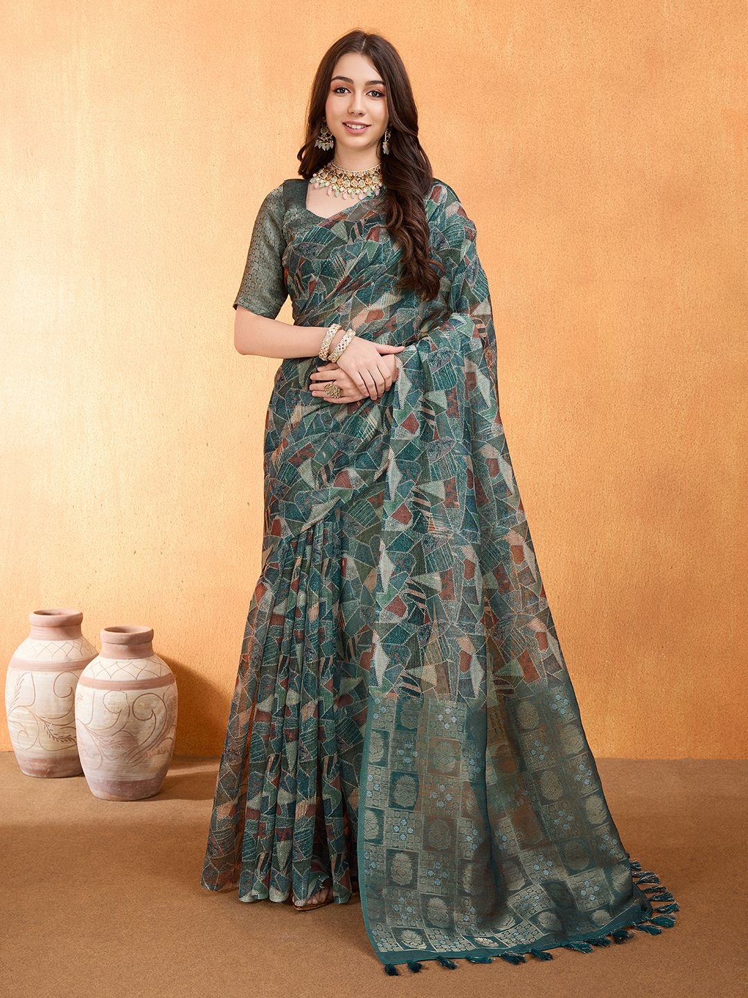 

Mantrotsav Zari Saree, Green