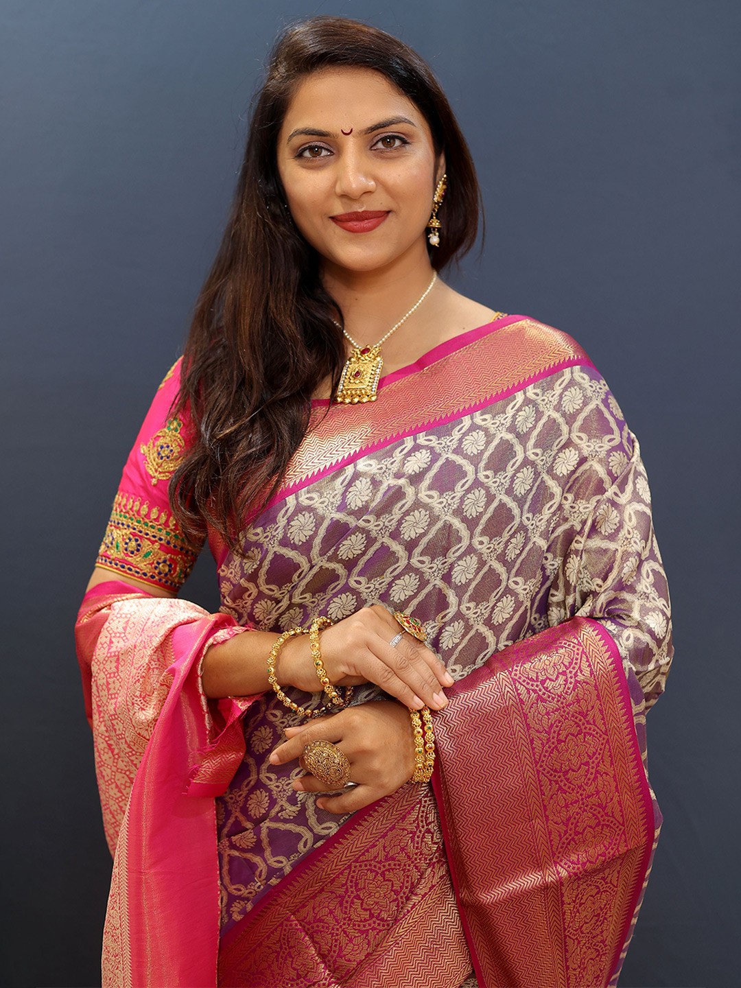 

Kandora Woven Design Zari Pure Silk Paithani Saree, Purple