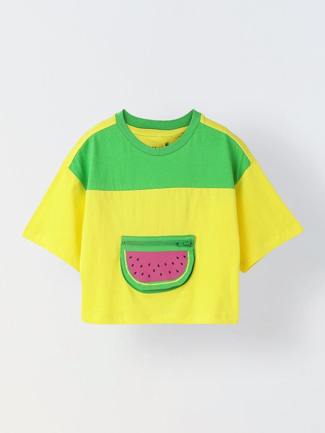 

SPUNKIES Girls Colourblocked Cotton T-shirt, Yellow
