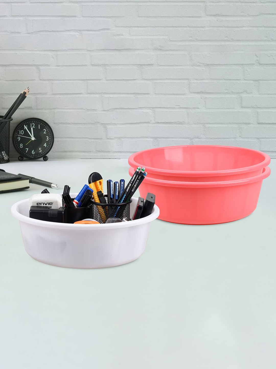 

Kuber Industries Pink & White 3 Pieces Regular Desk Organisers 6L Each