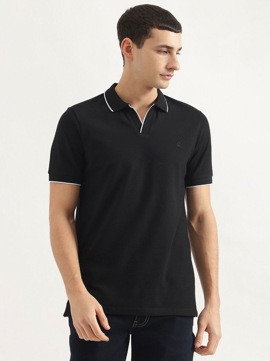 

United Colors of Benetton Men Solid Polo Collar Cotton T-shirt, Black