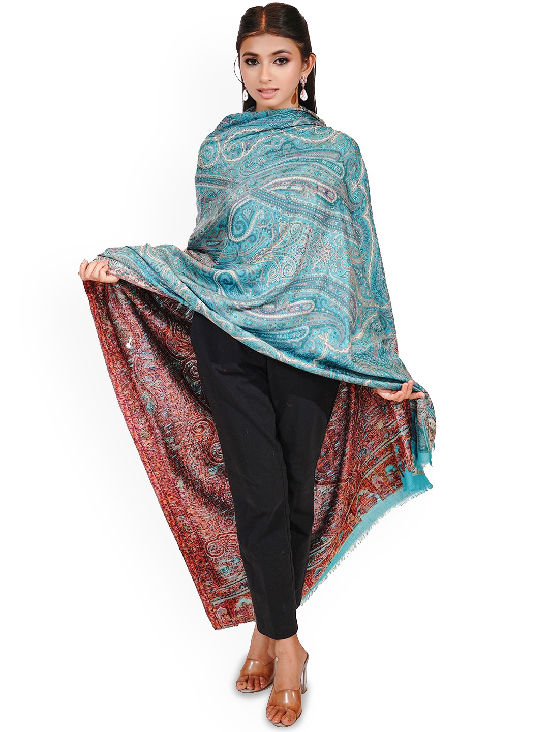 

PASHMAL INDIA PRIVATE LIMITED Paisley Woven Design Woollen Shawl, Blue
