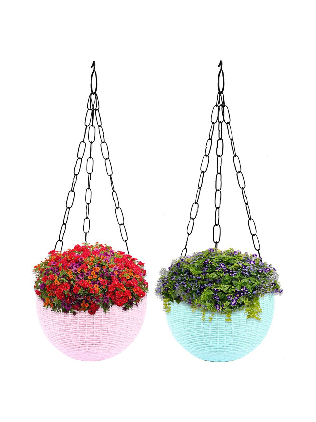 

Kuber Industries Pink & Green 2 Pieces Textured Round Marble Euro Hanging Planters