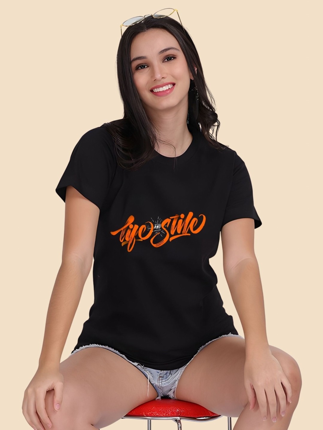 

SZN Women Typography Printed Round Neck Cotton T-shirt, Black