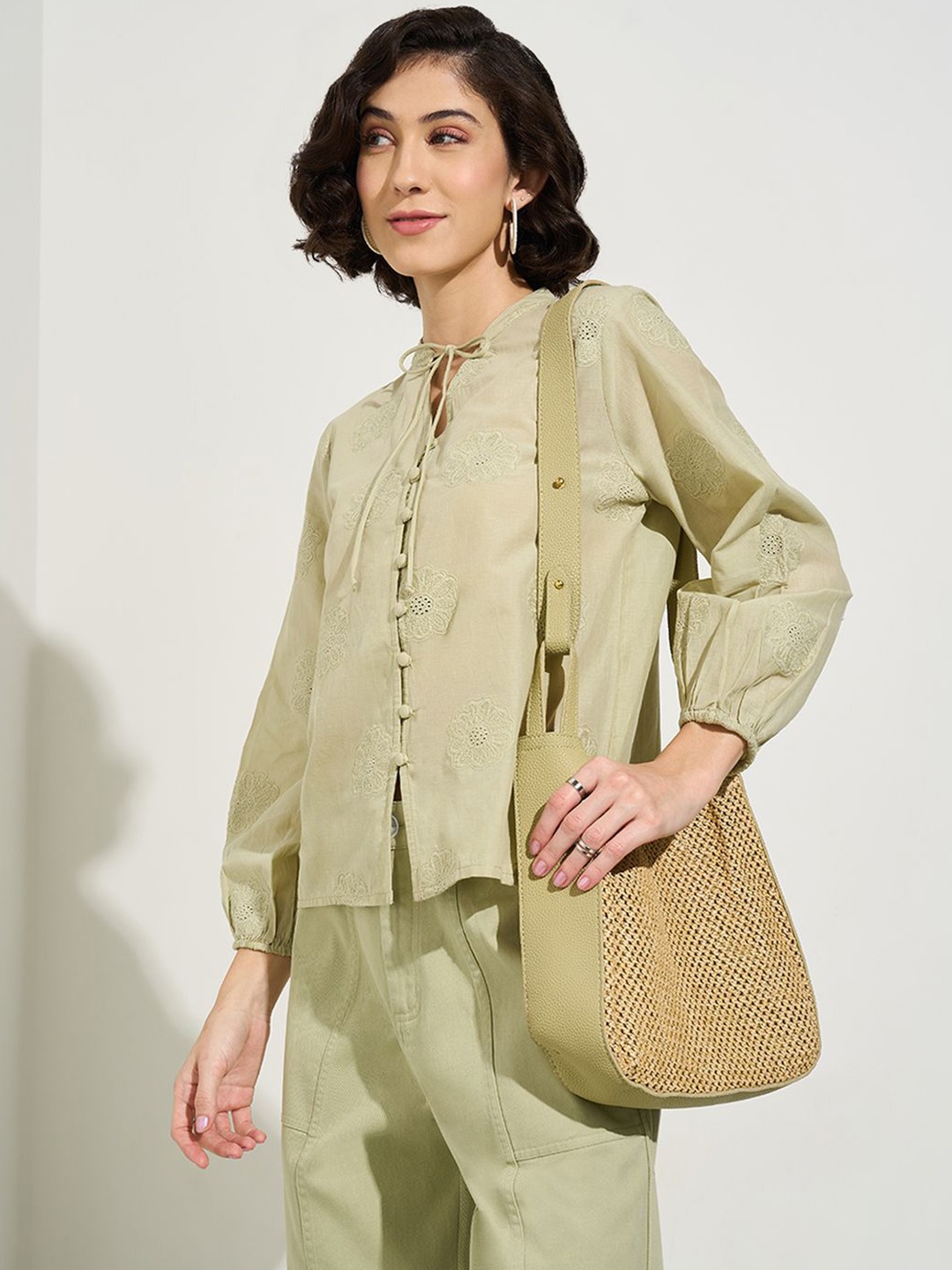

Honey by Pantaloons Cotton Shirt Style Top, Olive