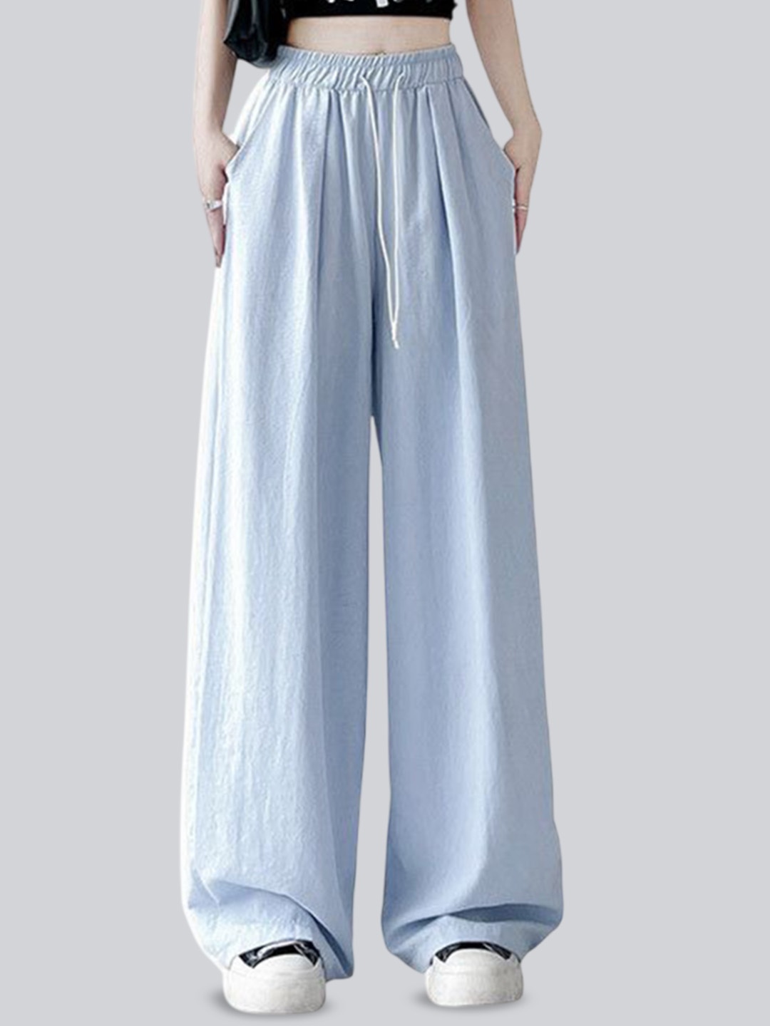 

DressBerry Women Mid-Rise Loose Fit Parallel Trousers, Blue