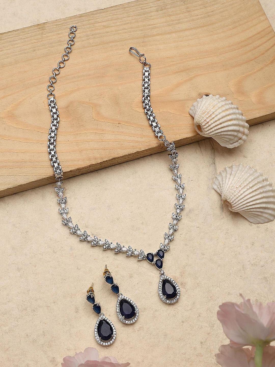

Anouk Silver-Plated American Diamond & Cubic Zirconia Studded Necklace With Earrings