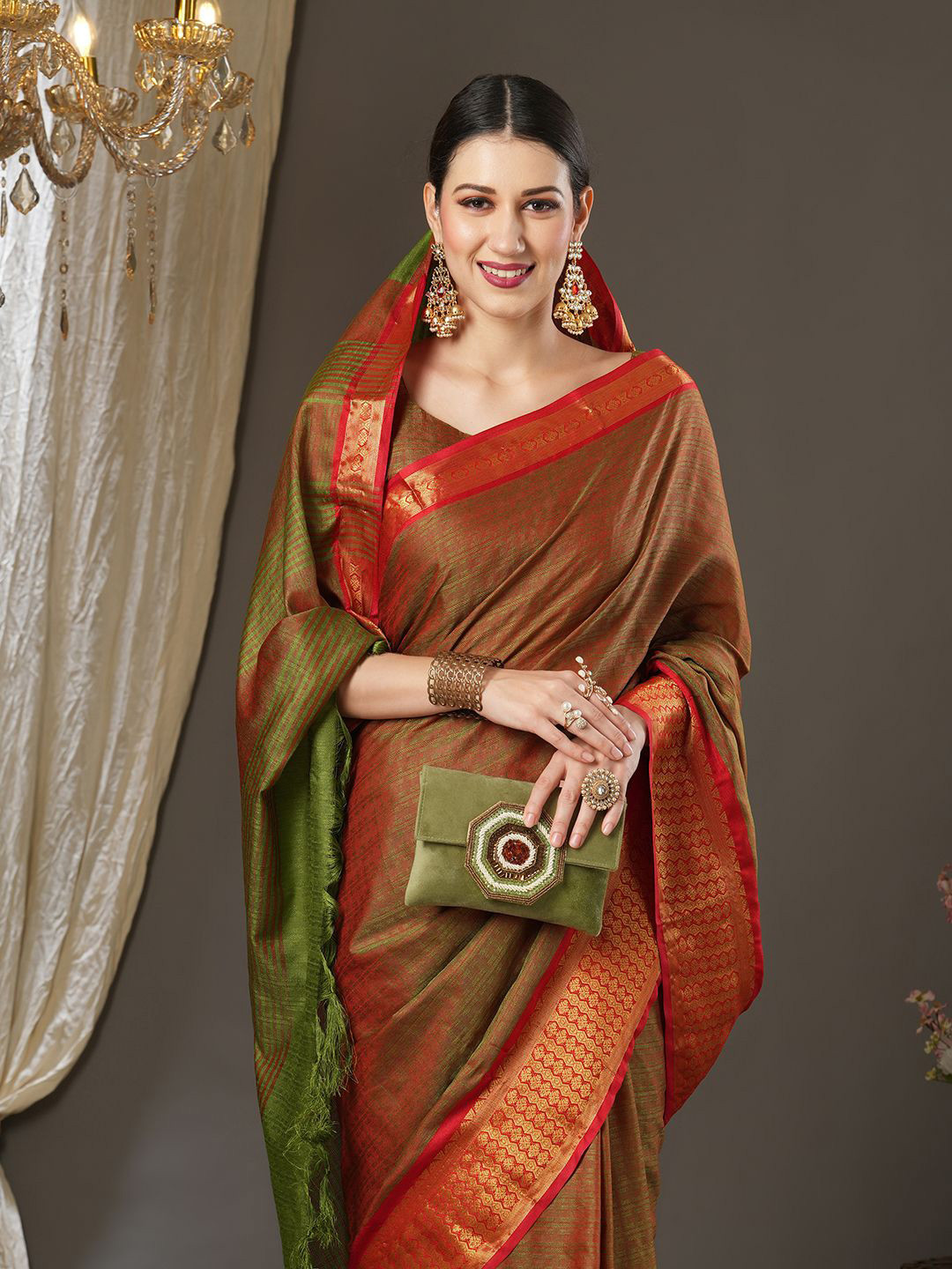 

Mitera Woven Design Silk Cotton Saree, Orange
