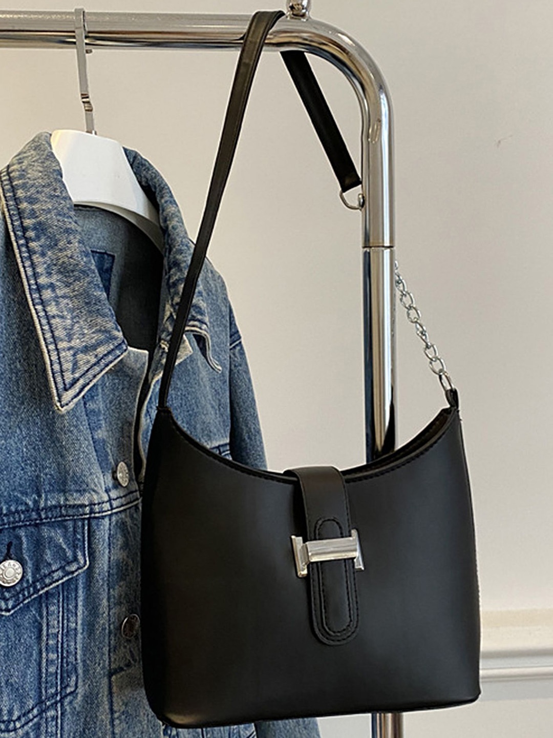 

LULU & SKY PU Structured Shoulder Bag, Black