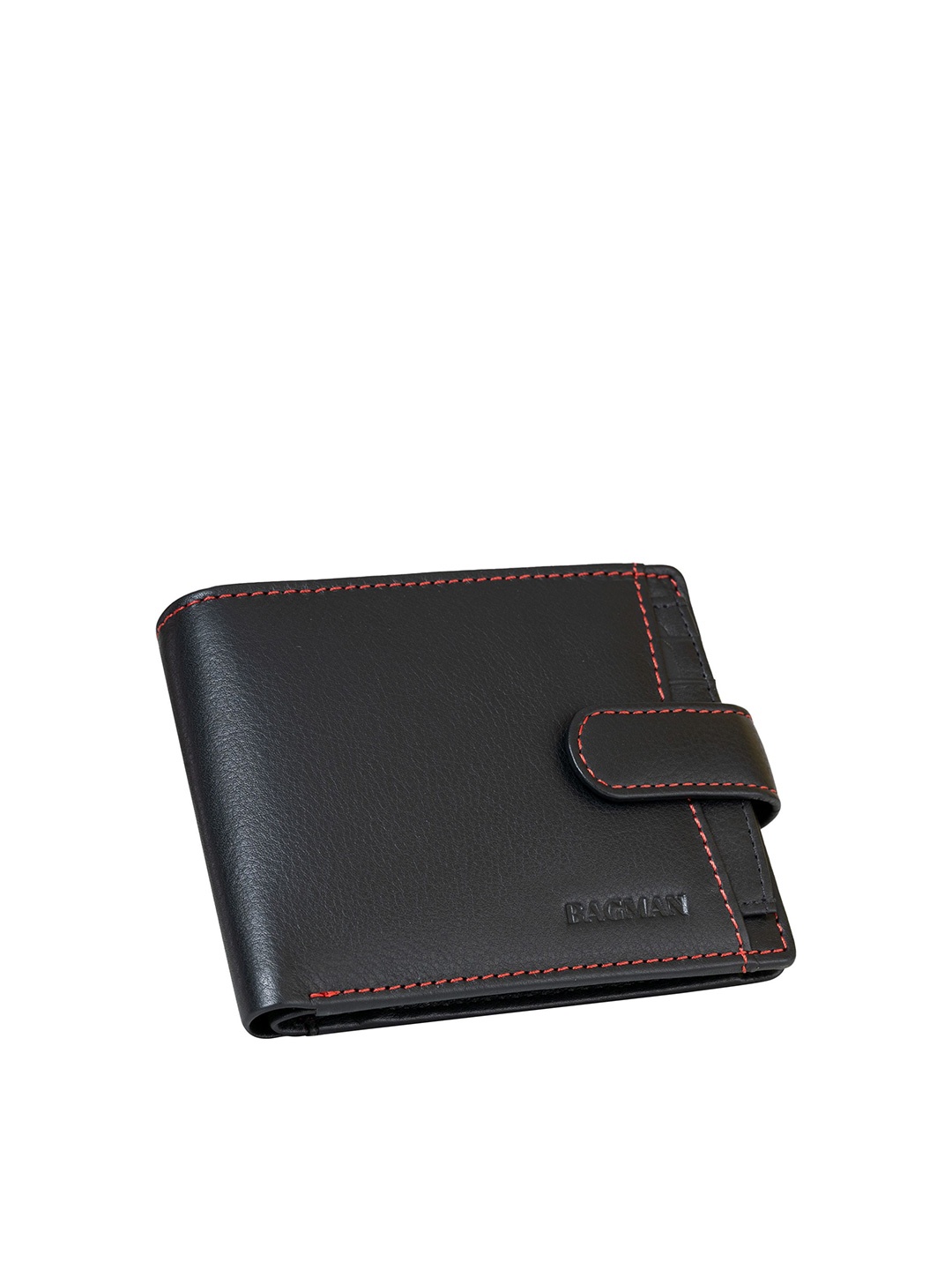 

BAGMAN Men Leather Two Fold Wallet, Black