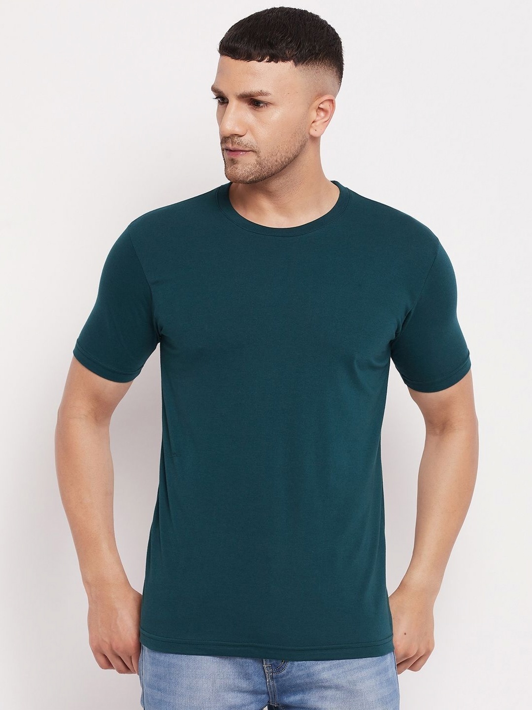

LYCOS Men Solid Round Neck Cotton T-shirt, Teal