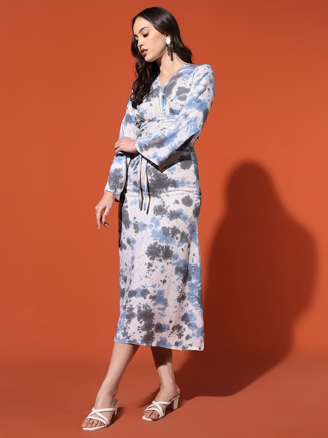 

BRIJAL LAD Tie and Dye Print Maxi Longline Top, Blue