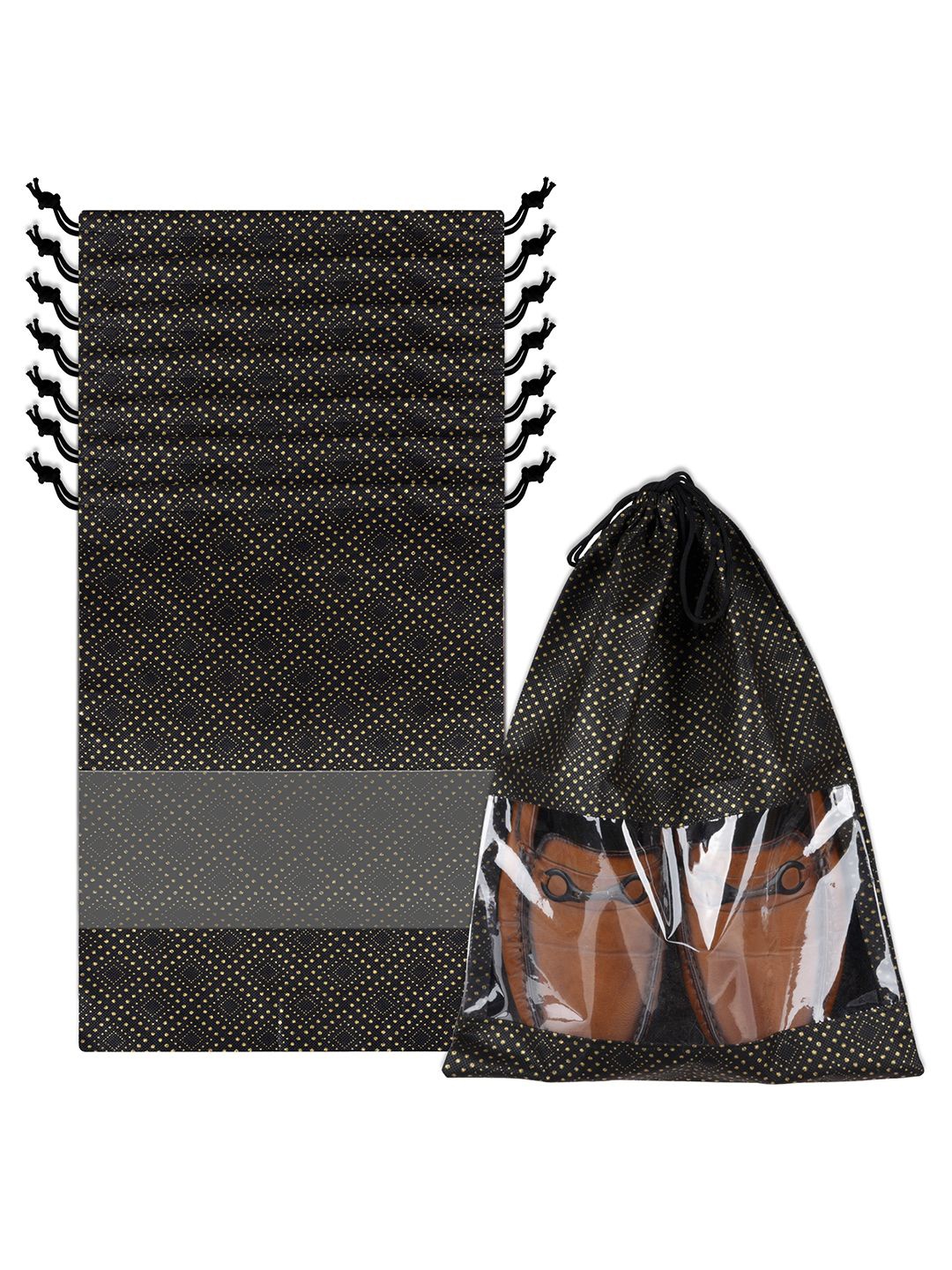 

Kuber Industries Black & Gold Toned 6 Pieces Non-Woven Shoe Cover Bags