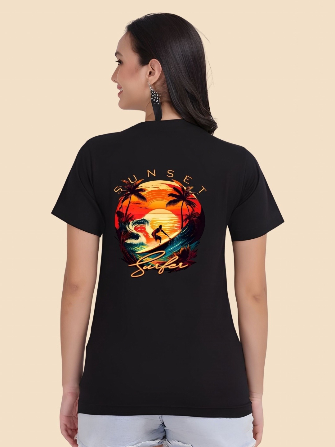 

SZN Women Graphic Printed Round Neck Cotton T-shirt, Black