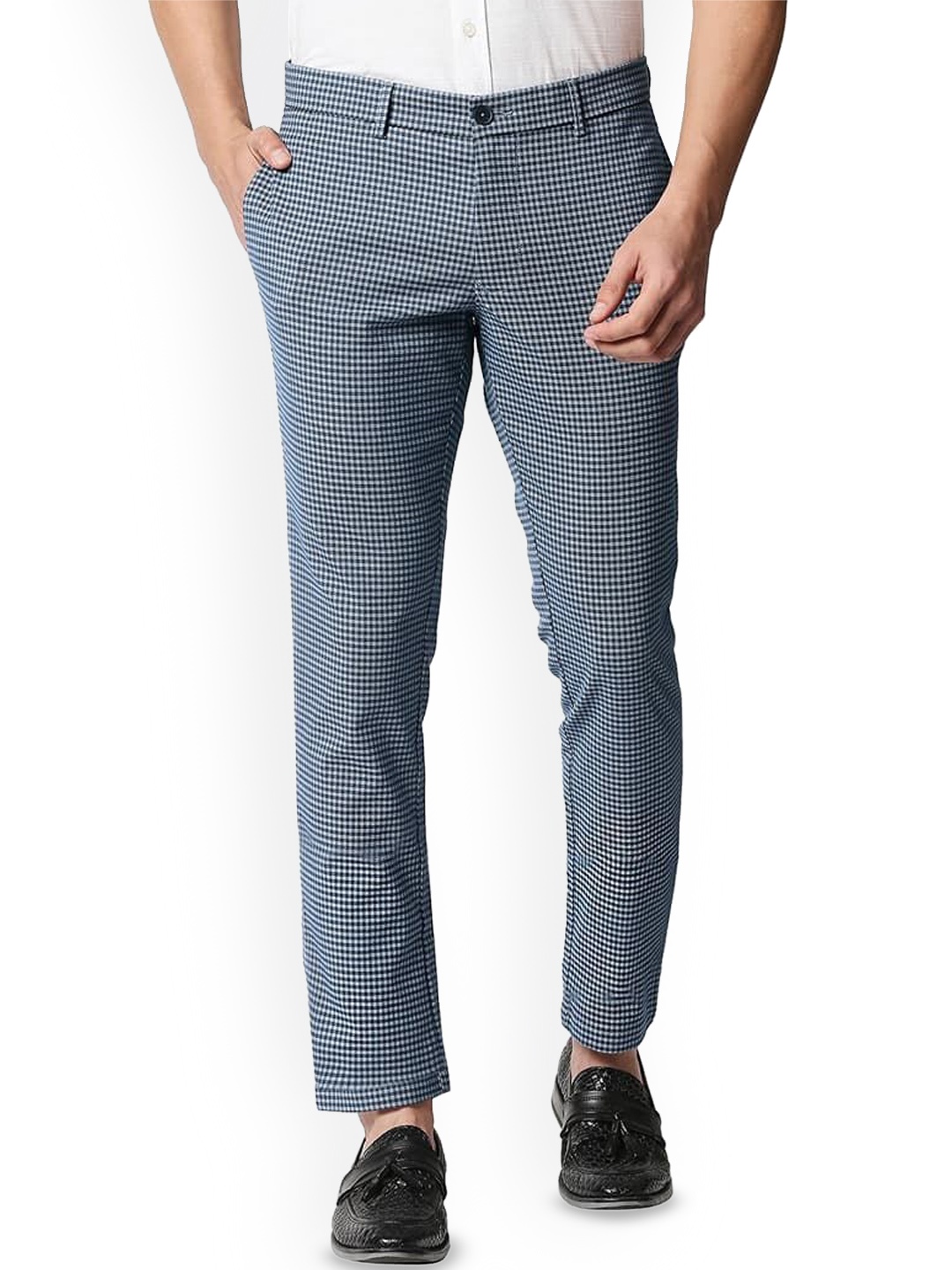 

Basics Men Checked Comfort Trousers, Blue