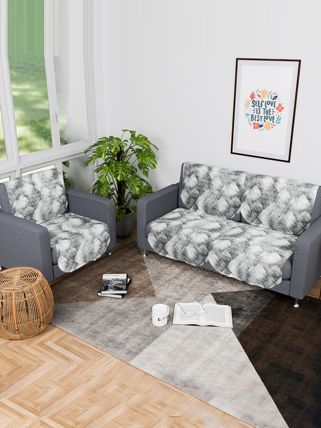 

Kuber Industries Grey & White 6 Pieces Printed Cotton 3 Seater Sofa Cover