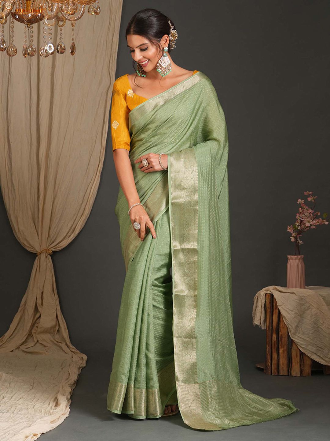 

Anouk Woven Design Zari Silk Blend Banarasi Saree, Green