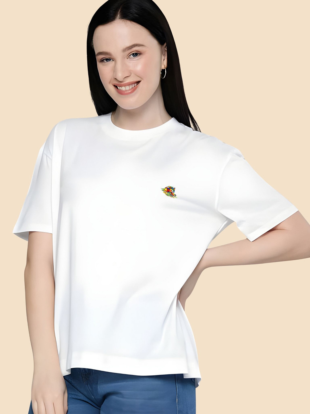 

SZN Women Graphic Printed Round Neck Cotton Oversized T-shirt, White