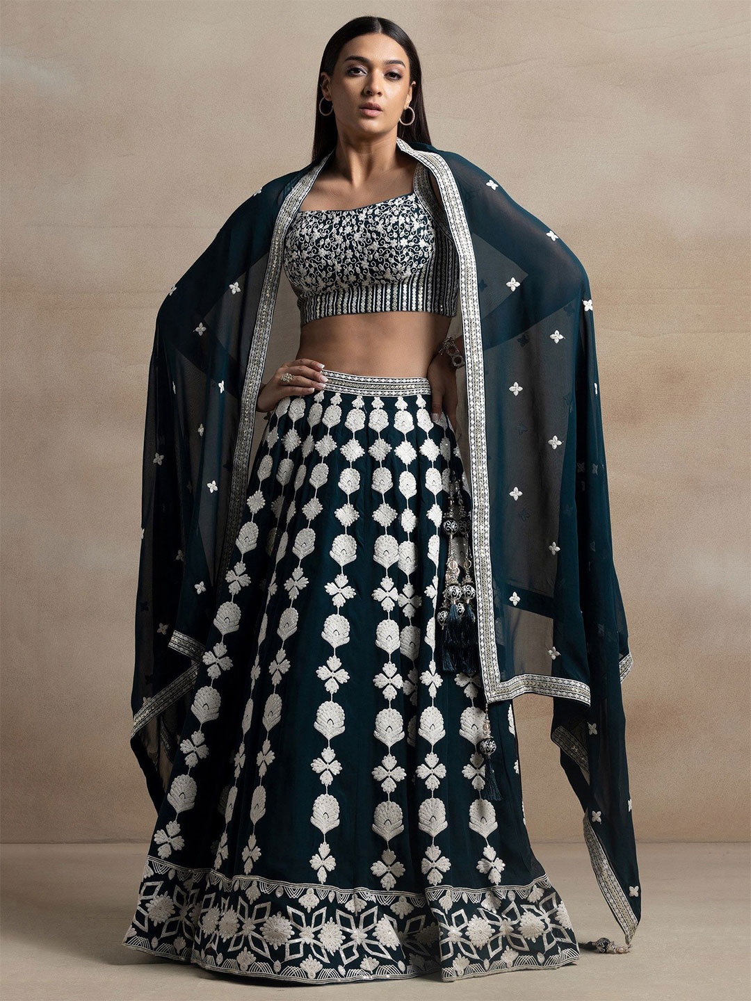 

FABPIXEL Embroidered Georgette Semi Stitched Lehenga With Choli With Dupatta, Green