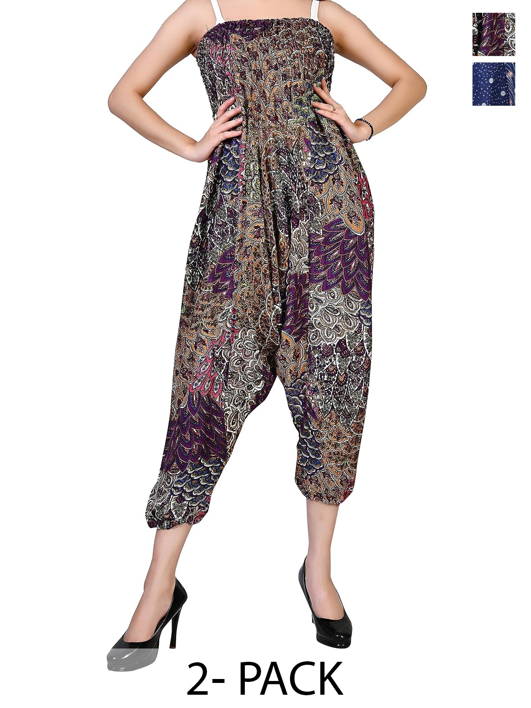 

NarNari Women Pack Of 2 Printed High Rise Harem Pants, Blue