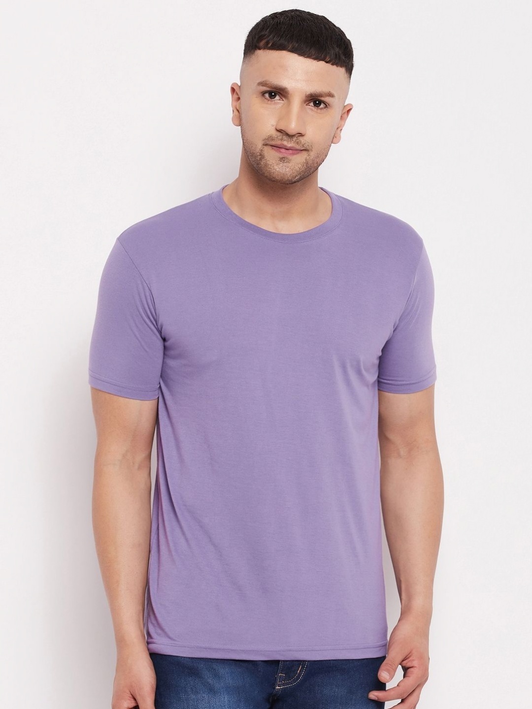 

LYCOS Men Solid Round Neck Cotton T-shirt, Lavender