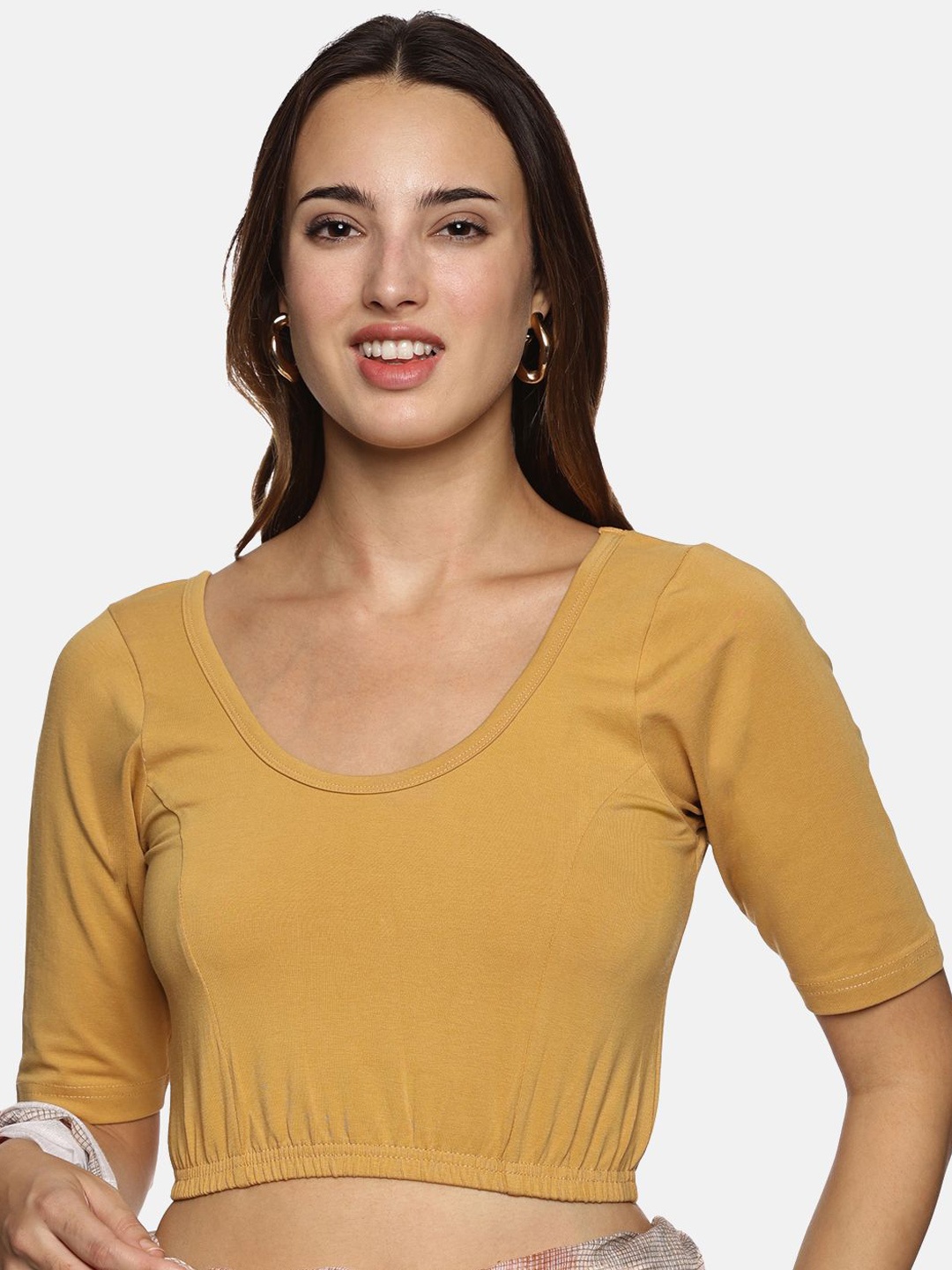

NOT YET by us Round Neck Stretchable Saree Blouse, Beige