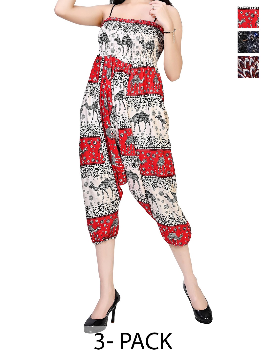 

NarNari Women Pack Of 3 Printed Loose Fit Harem Pants, Blue