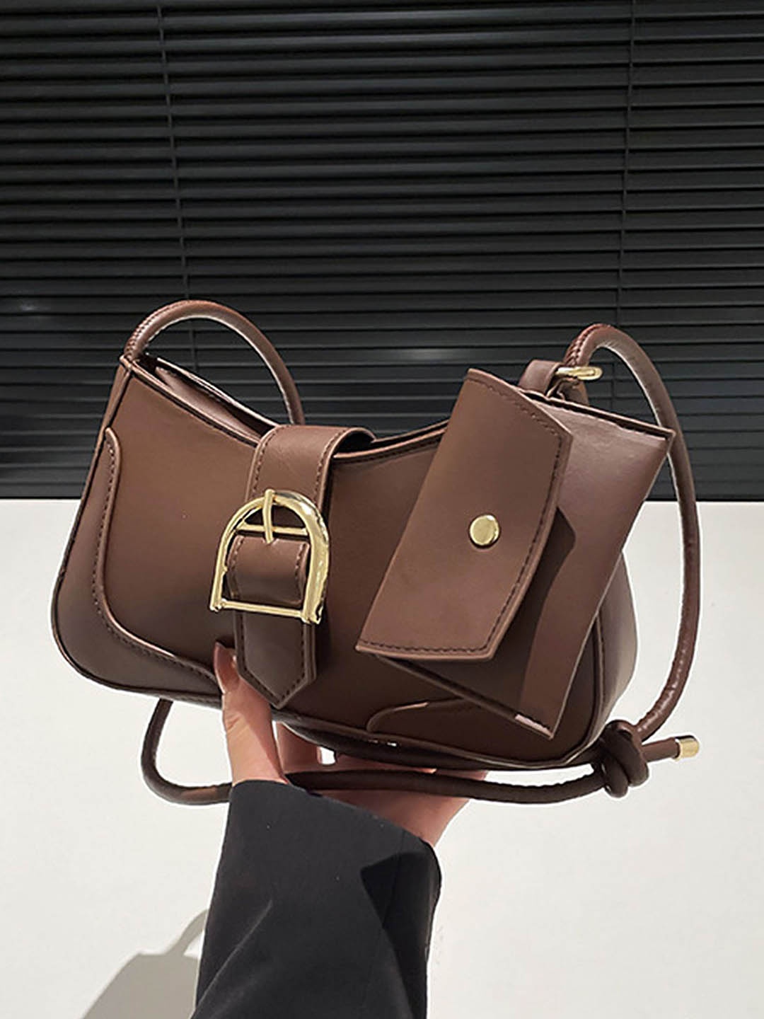

LULU & SKY PU Oversized Half Moon Shoulder Bag with Tasselled, Brown