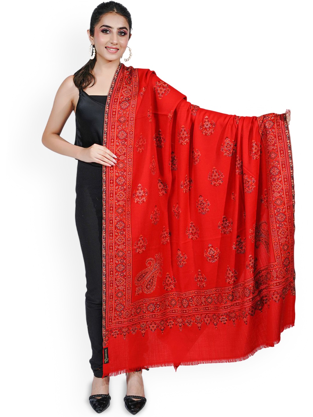 

PASHMAL INDIA PRIVATE LIMITED Ethnic Motifs Woven Design Woollen Shawl, Red