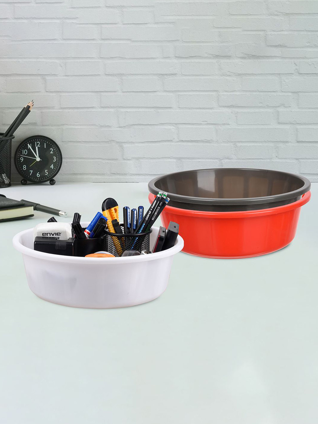 

Kuber Industries Red and White 3 Pieces Multipurpose Storage Desk Organisers