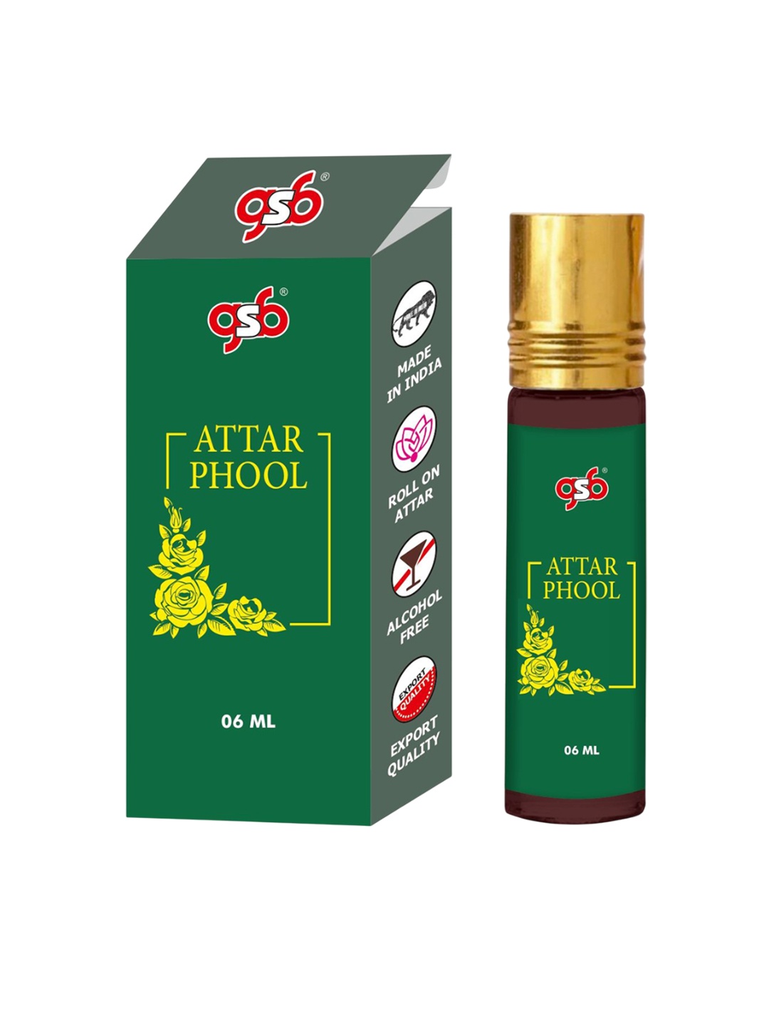 

GSB Attar Phool Long Lasting Natural & Alcohol Free Attar - 6 ml, Transparent