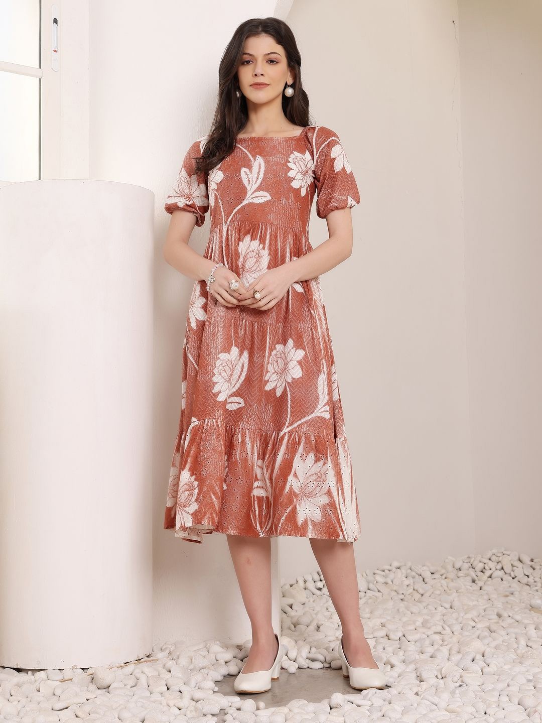 

DressBerry Floral Print Fit & Flare Dress, Brown