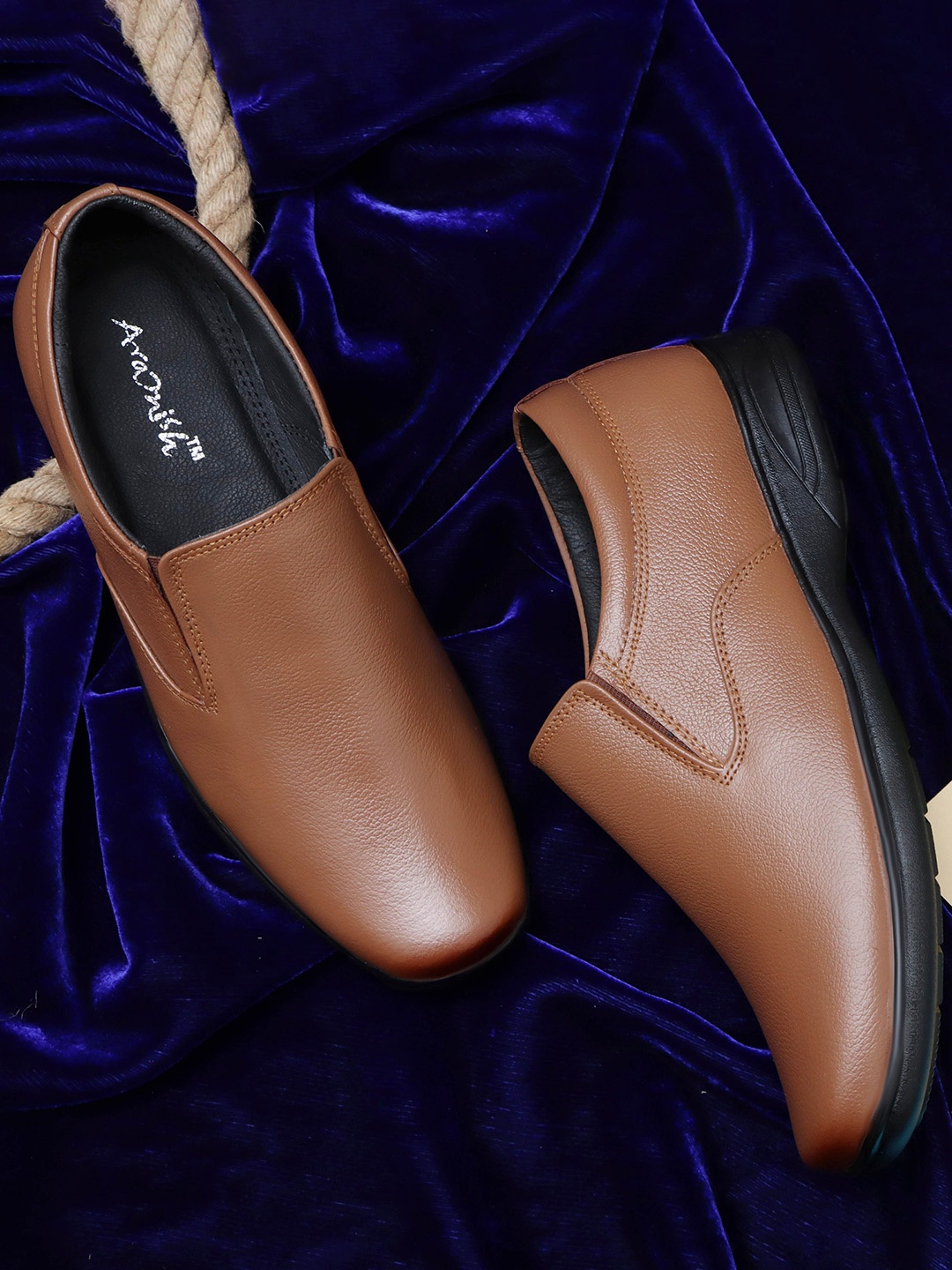 

ARAMISH Men Leather Formal Slip-ons, Tan