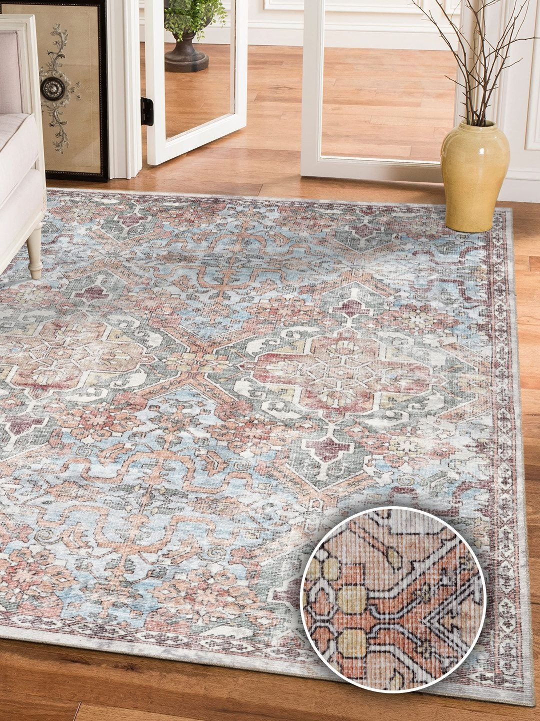 

Kaleen India Blue & Brown Ethnic Motifs Printed Anti-Skid Carpet