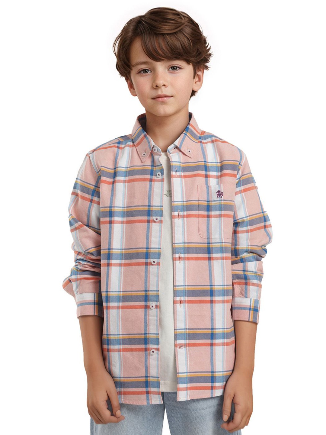 

RARE ONES Boys Button-Down Collar Tartan Checked Cotton Casual Shirt, Pink