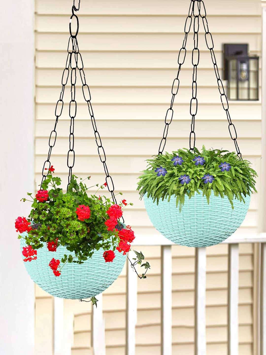

Kuber Industries Green 2 Pieces Textured Round Marble Euro Hanging Planters