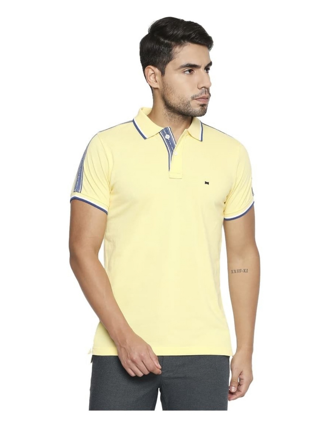 

Basics Men Solid Polo Collar Cotton Slim Fit T-shirt, Yellow