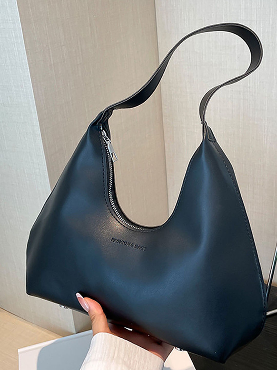 

LULU & SKY PU Oversized Half Moon Hobo Bag with Applique, Black