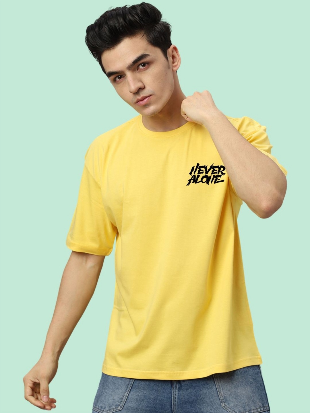 

Wear Your Opinion Men Typography Printed Round Neck Cotton Oversized T-shirt, Yellow