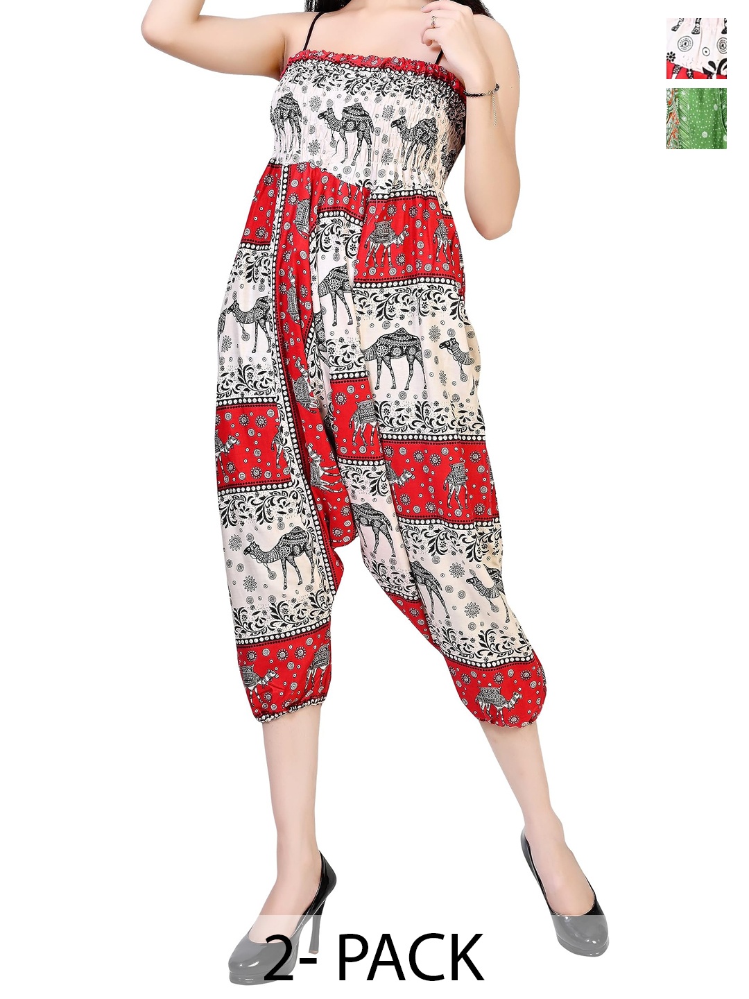 

NarNari Women Pack Of 2 Printed Harem Pants, Red