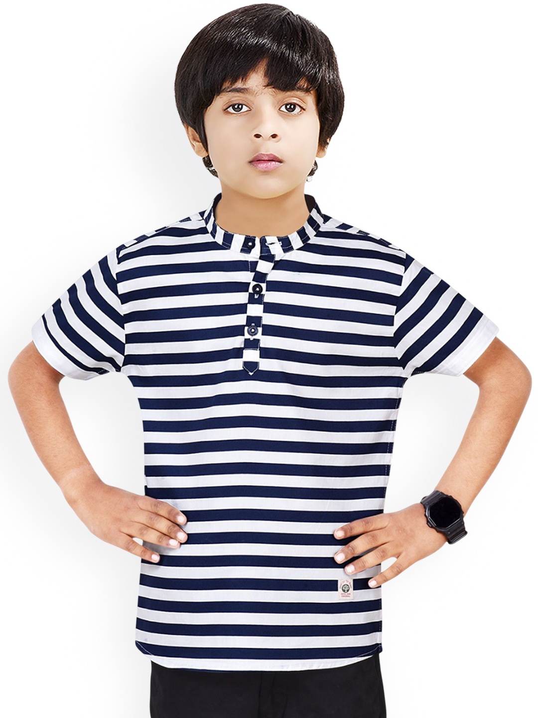 

MADE IN THE SHADE Boys Striped Pure Cotton Straight Kurta, White