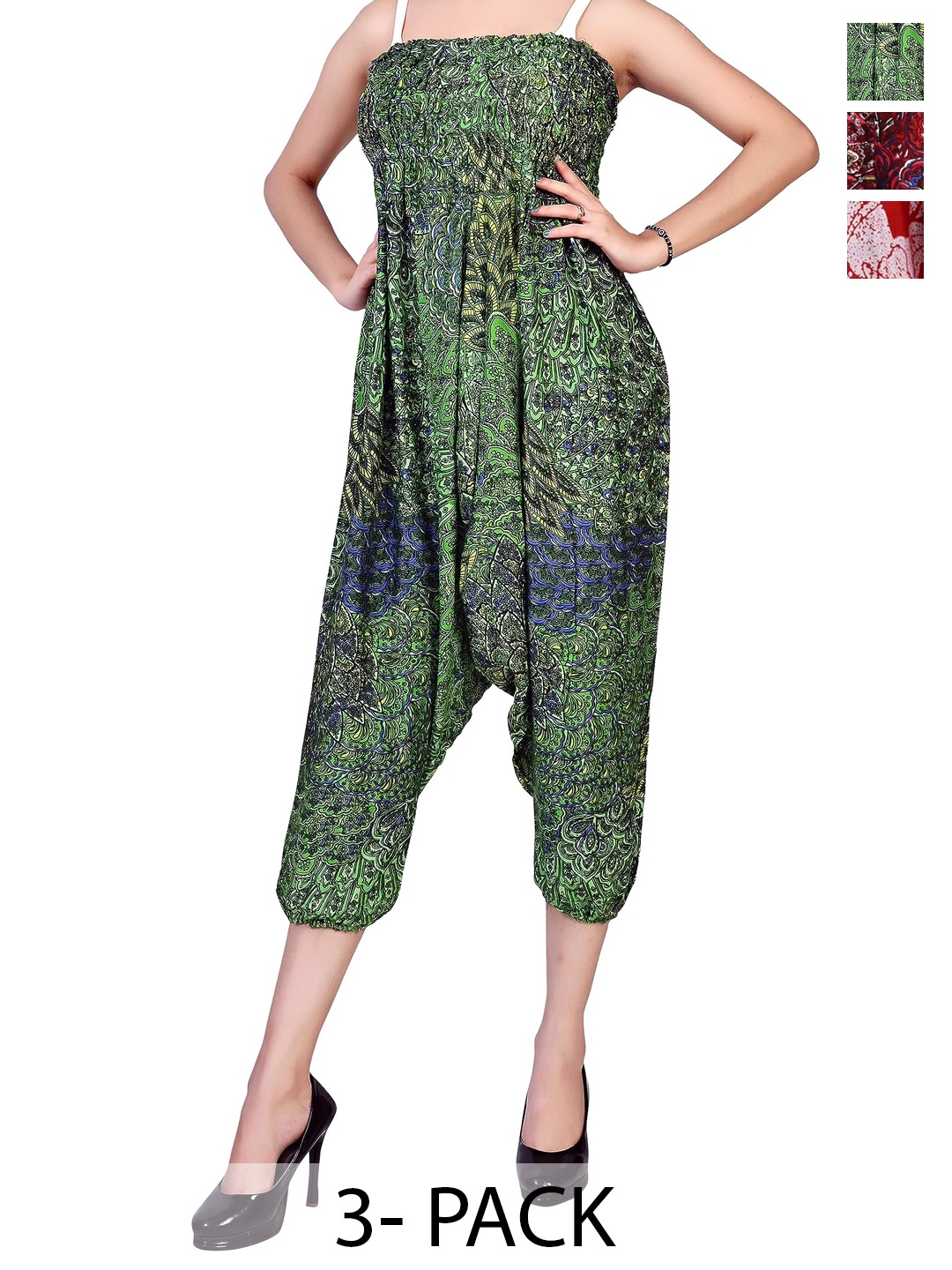 

NarNari Women Pack Of 3 Printed Harem Pants, Green