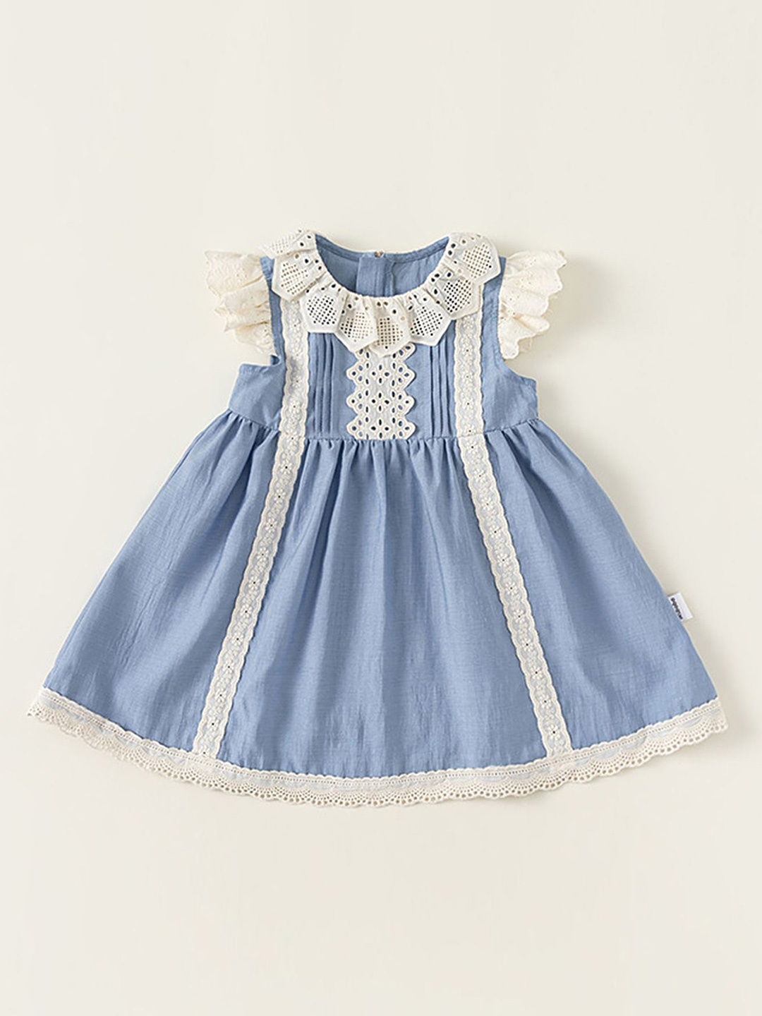 

LULU & SKY Girls Flutter Sleeves Fit and Flare Dress with Lace Details, Blue