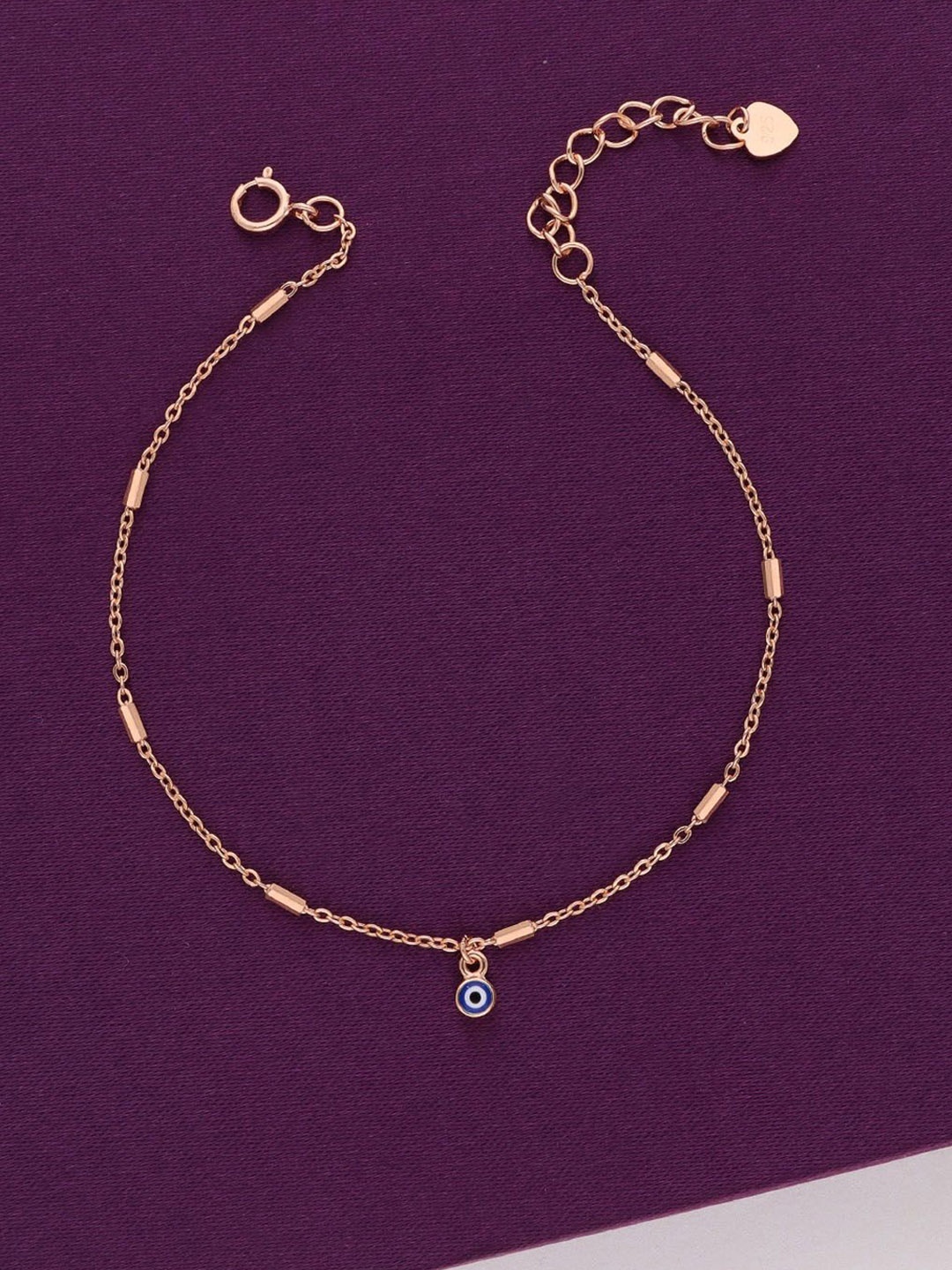 

KAI JEWEL Women Rose Gold-Plated Cubic Zirconia Studded Evil Eye Link Bracelet