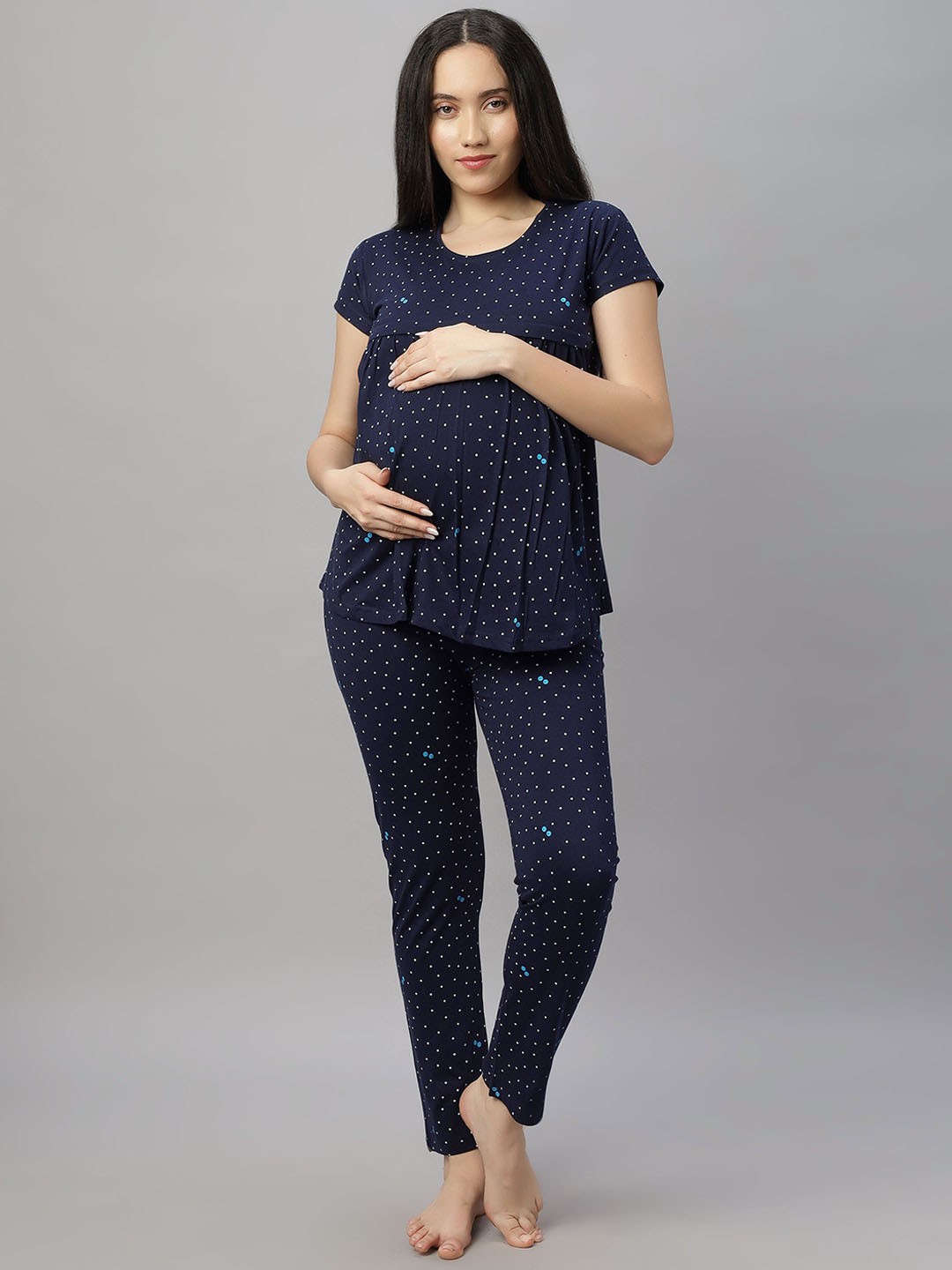 

DZZO Women Printed Night suit, Navy blue