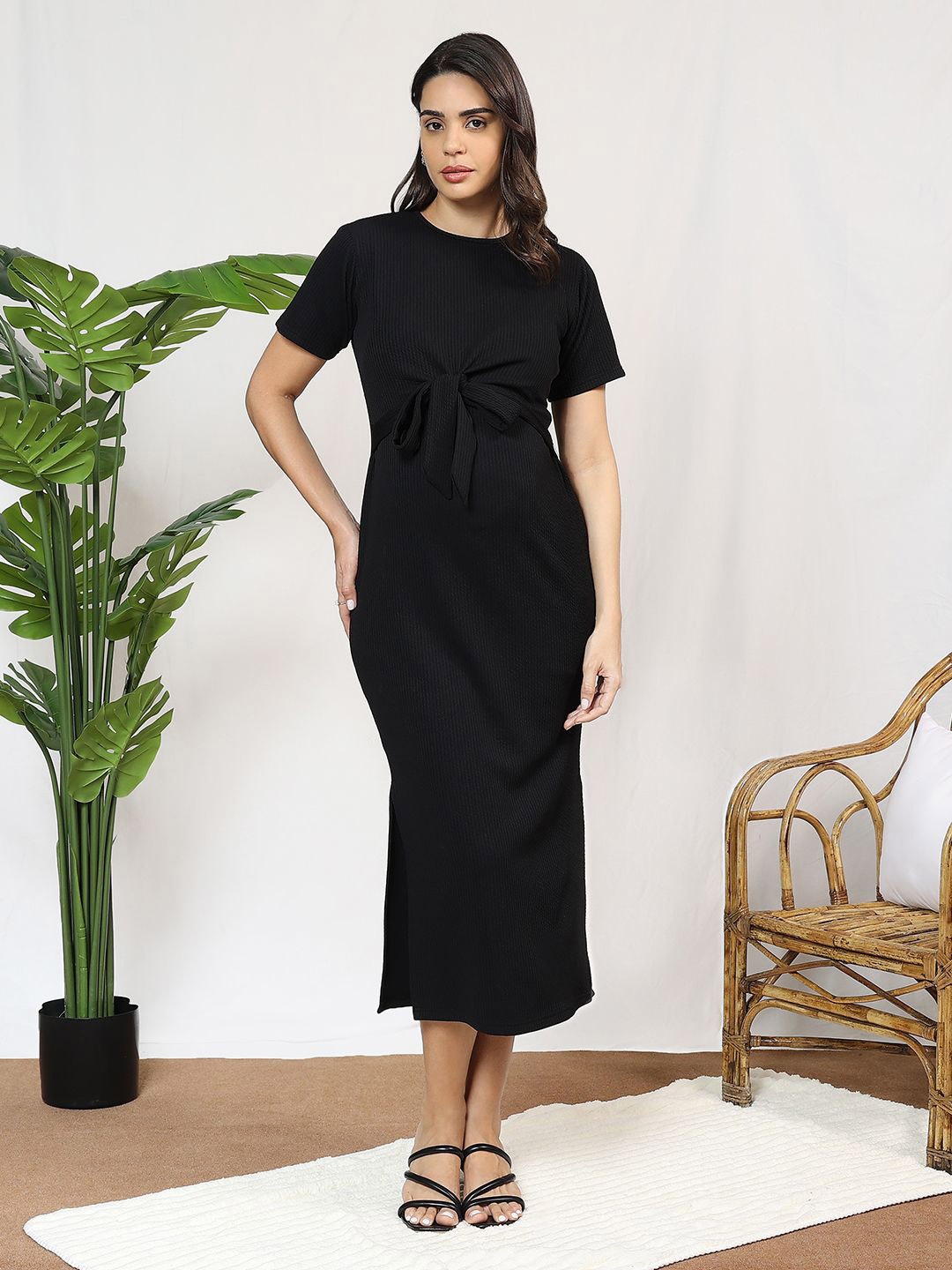 

MomToBe Women Maternity Bodycon Midi Dress, Black